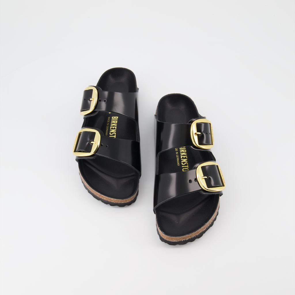 オープントゥシューズ アリゾナ ビッグバックル サンダル Birkenstock 黒 女性
