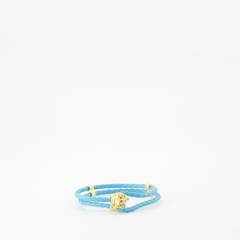 Bijoux Bracelet en cuir La Medusa Versace Bleu Homme