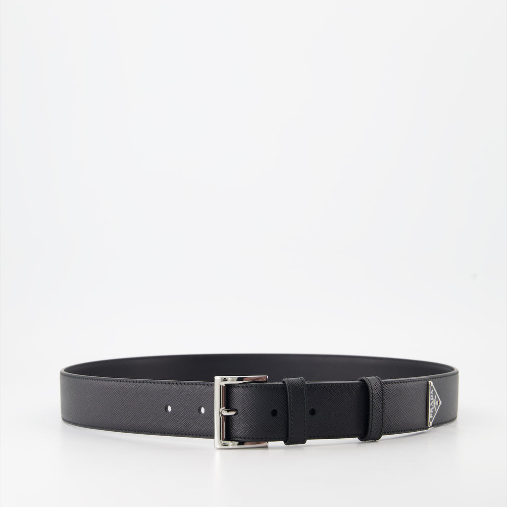Cintos Ceinture Saffiano à logo triangle Prada Preto Homme