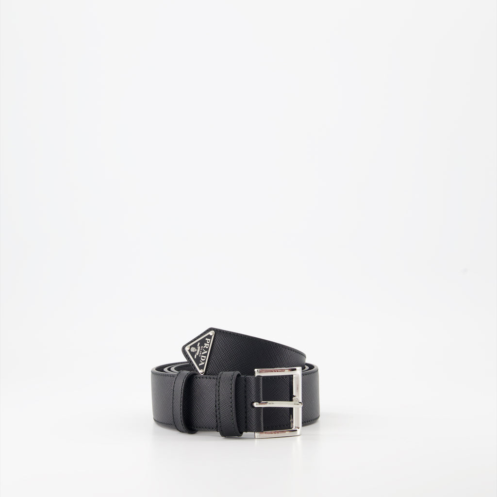 Cintos Ceinture Saffiano à logo triangle Prada Preto Homme