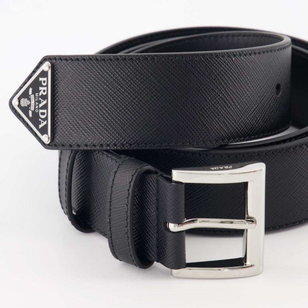 Cintos Ceinture Saffiano à logo triangle Prada Preto Homme
