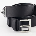 Cintos Ceinture Saffiano à logo triangle Prada Preto Homme