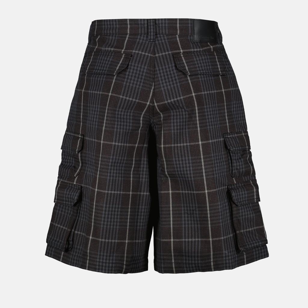 Shorts Calções à Quadros Dior Cinza Homme