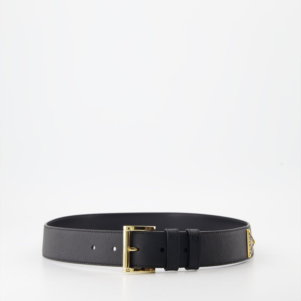Cintos Ceinture Saffiano à logo triangle Prada Preto Femme