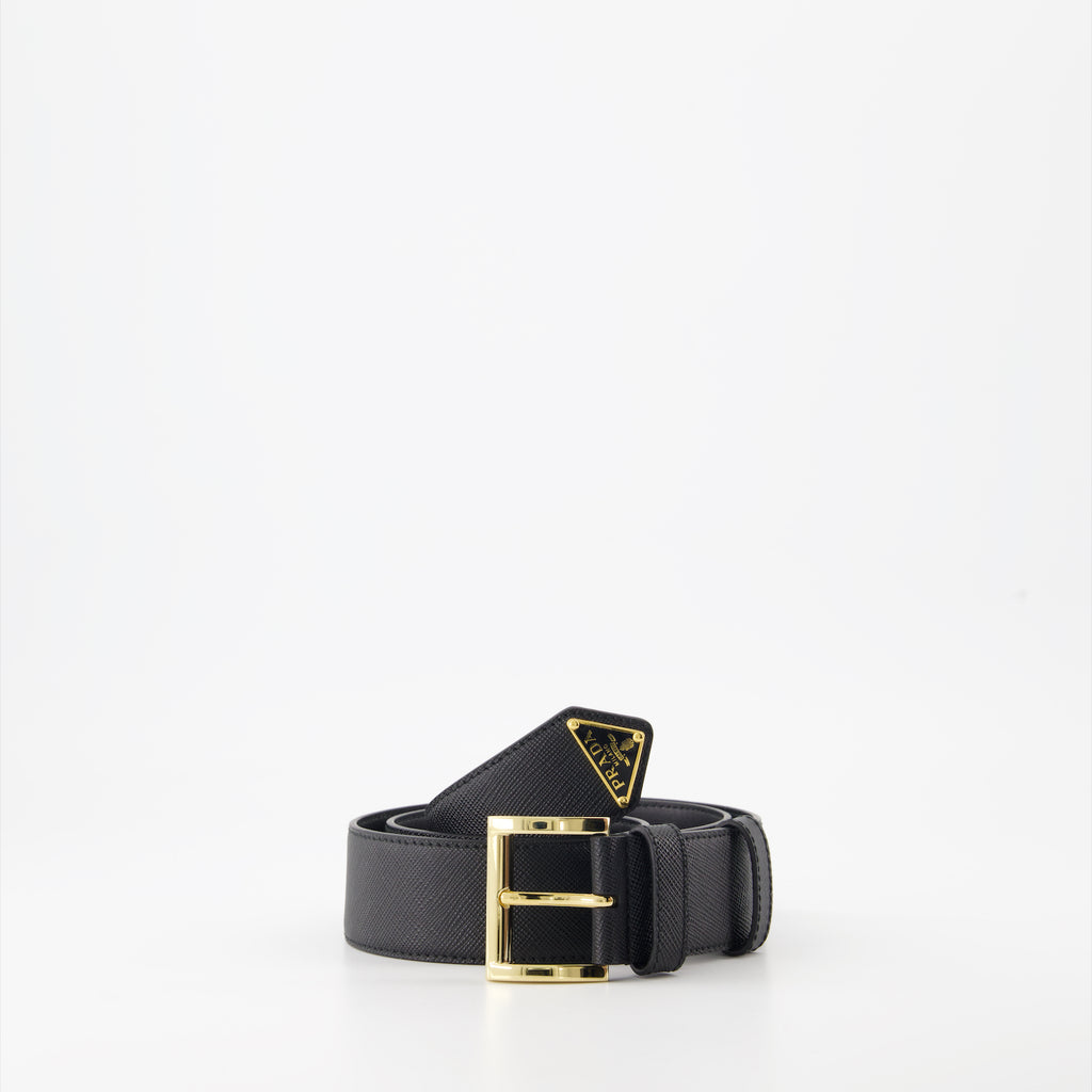 Cintos Ceinture Saffiano à logo triangle Prada Preto Femme