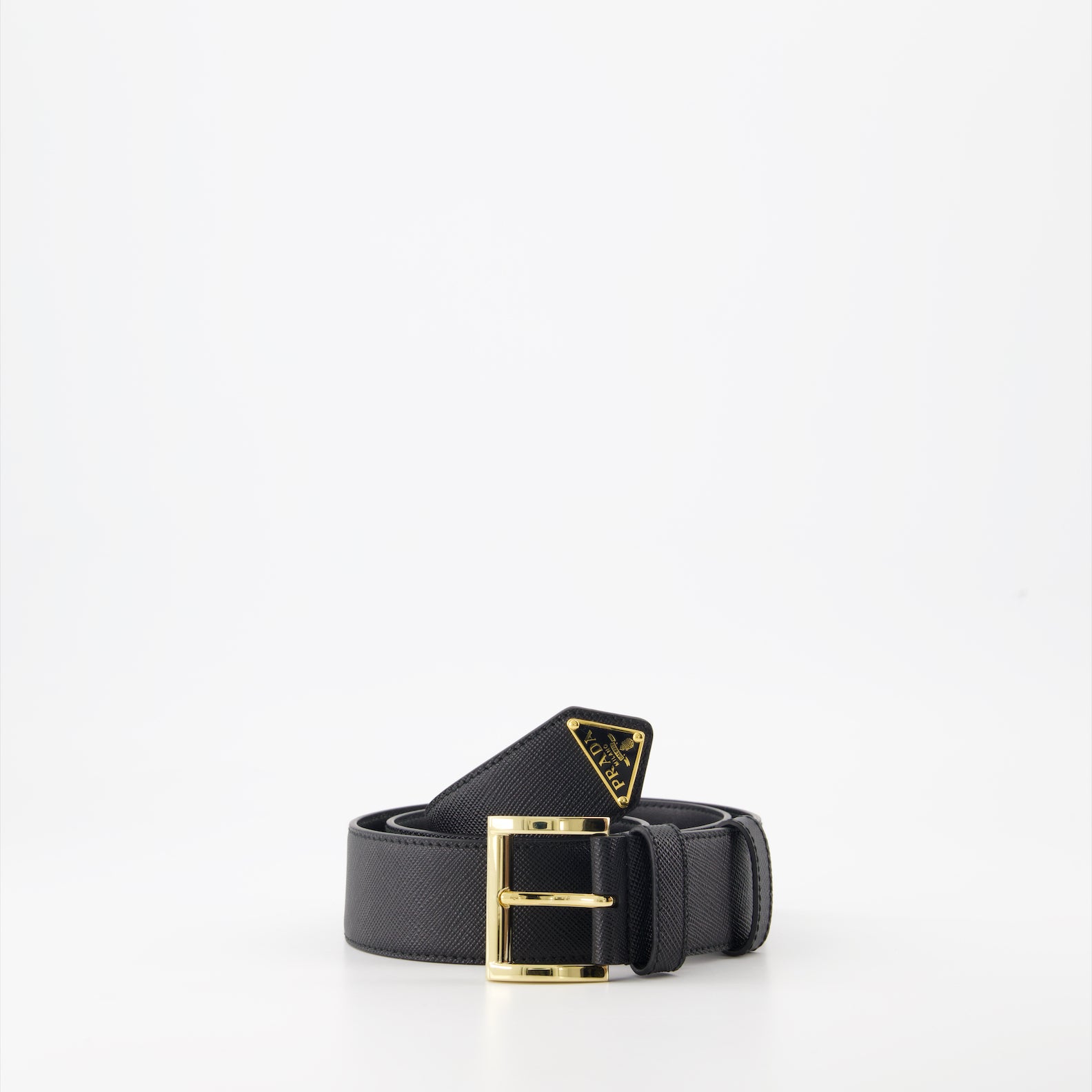 Cintos Ceinture Saffiano à logo triangle Prada Preto Femme