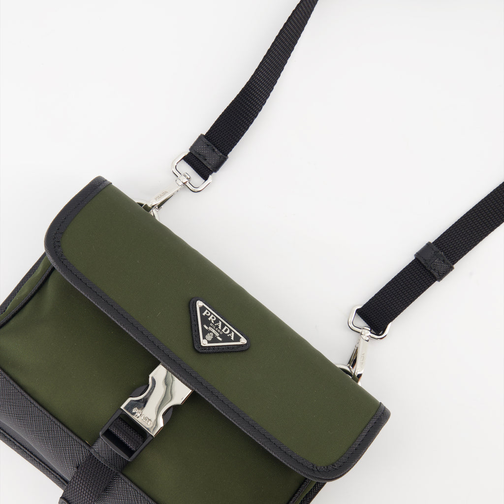 Crossbody bags Pouch in Re-Nylon and Saffiano leather Prada Green Man