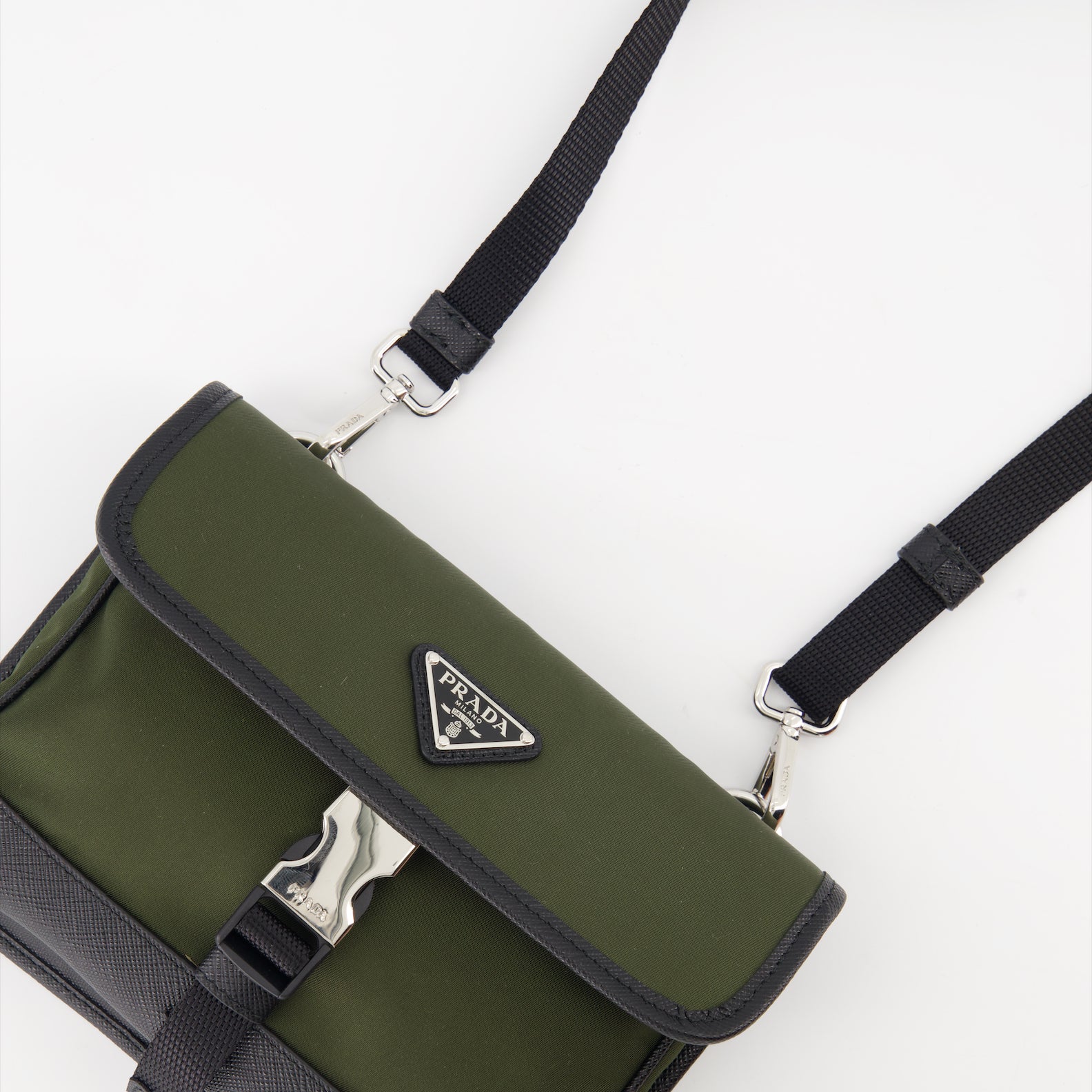 Crossbody bags Pouch in Re-Nylon and Saffiano leather Prada Green Man