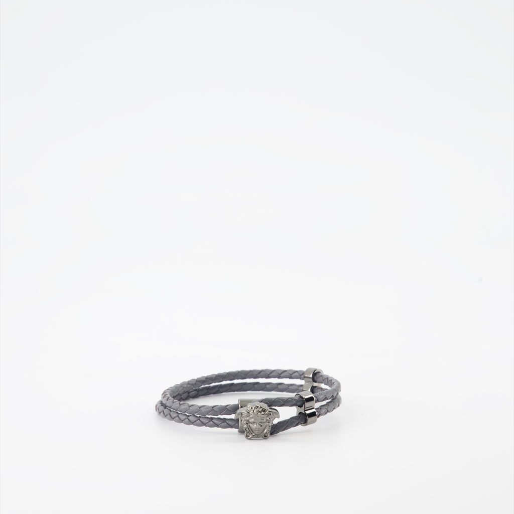 Bijoux Bracelet en cuir tressé Versace Gris Homme