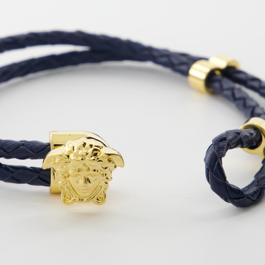 Bijoux Bracelet en cuir tressé Versace Bleu Homme
