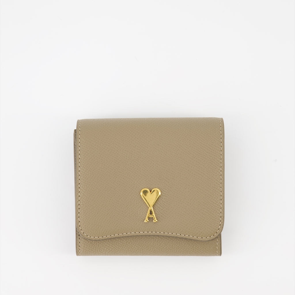 Small leather goods Ami de Coeur compact wallet Ami PARIS Beige Unisex