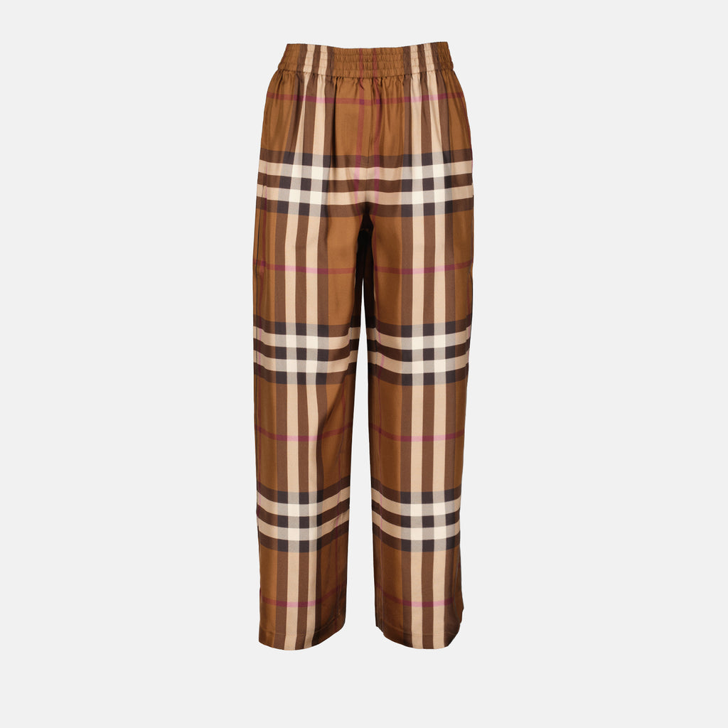 팬츠 실크 팬츠 Burberry 갈색 Femme