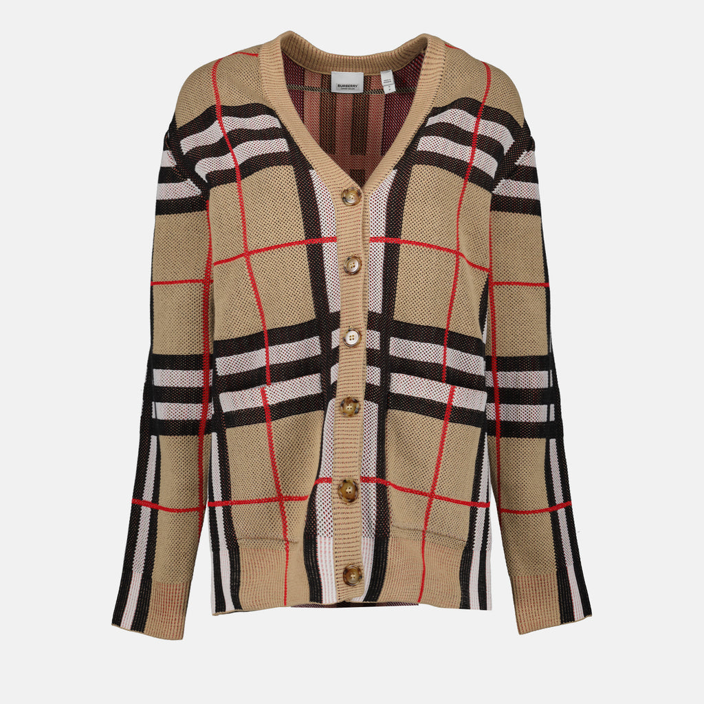 Maille Cardigan à carreaux Burberry Beige Femme
