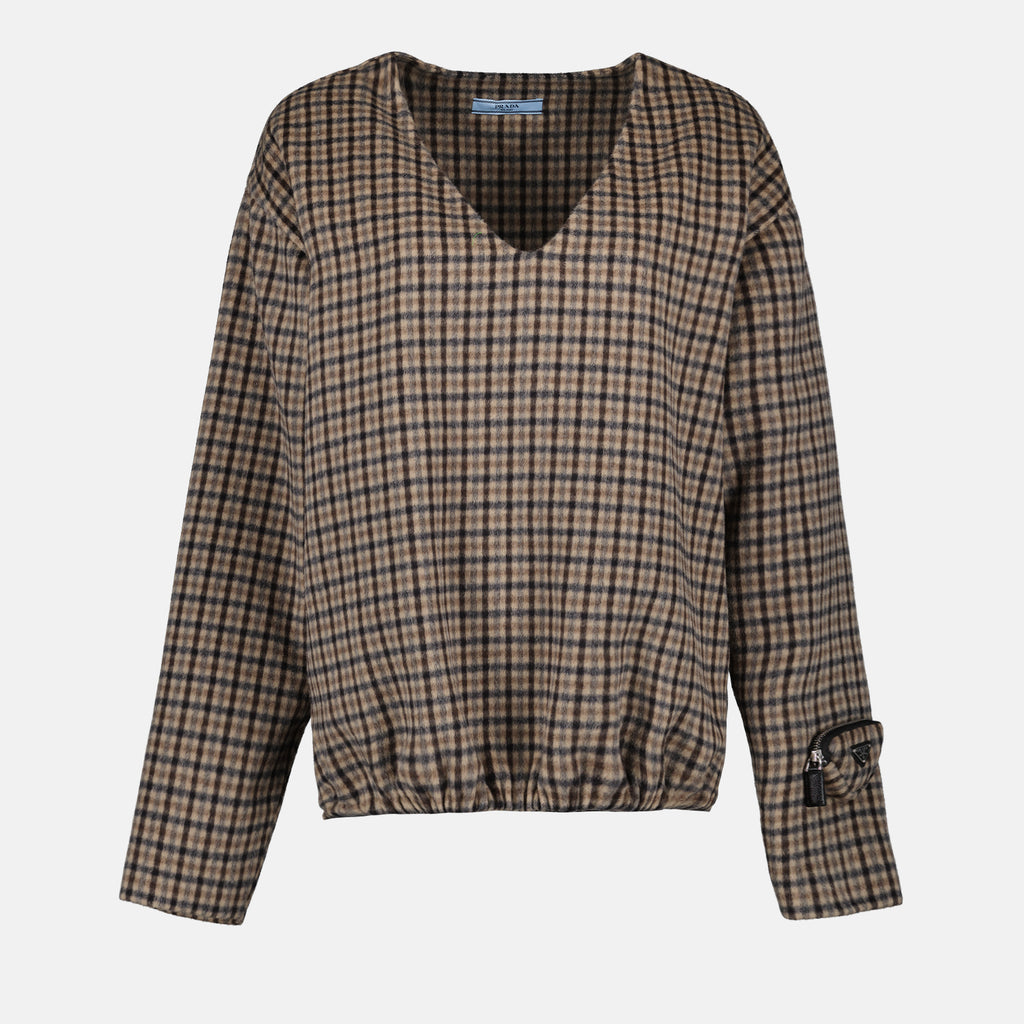 Maille Pull à carreaux Prada Marron Femme