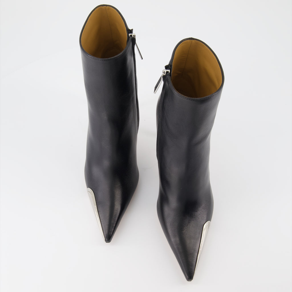 Boots Silver Heeled Ankle Boots Off-White Black Women