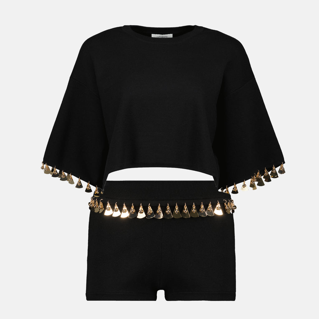 T-shirt Maglione Corto in Maglia Rabanne Nero Femme