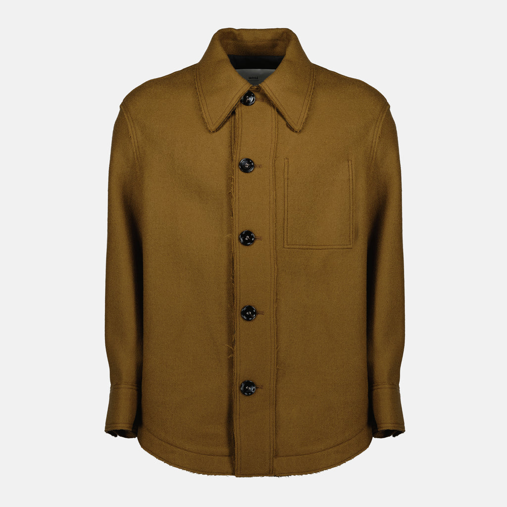 Immagine dell'articolo giacca camicia in lana marrone del marchio Ami PARIS per Unisex - Stagione Autunno-Inverno 2025 - Vista Frontale