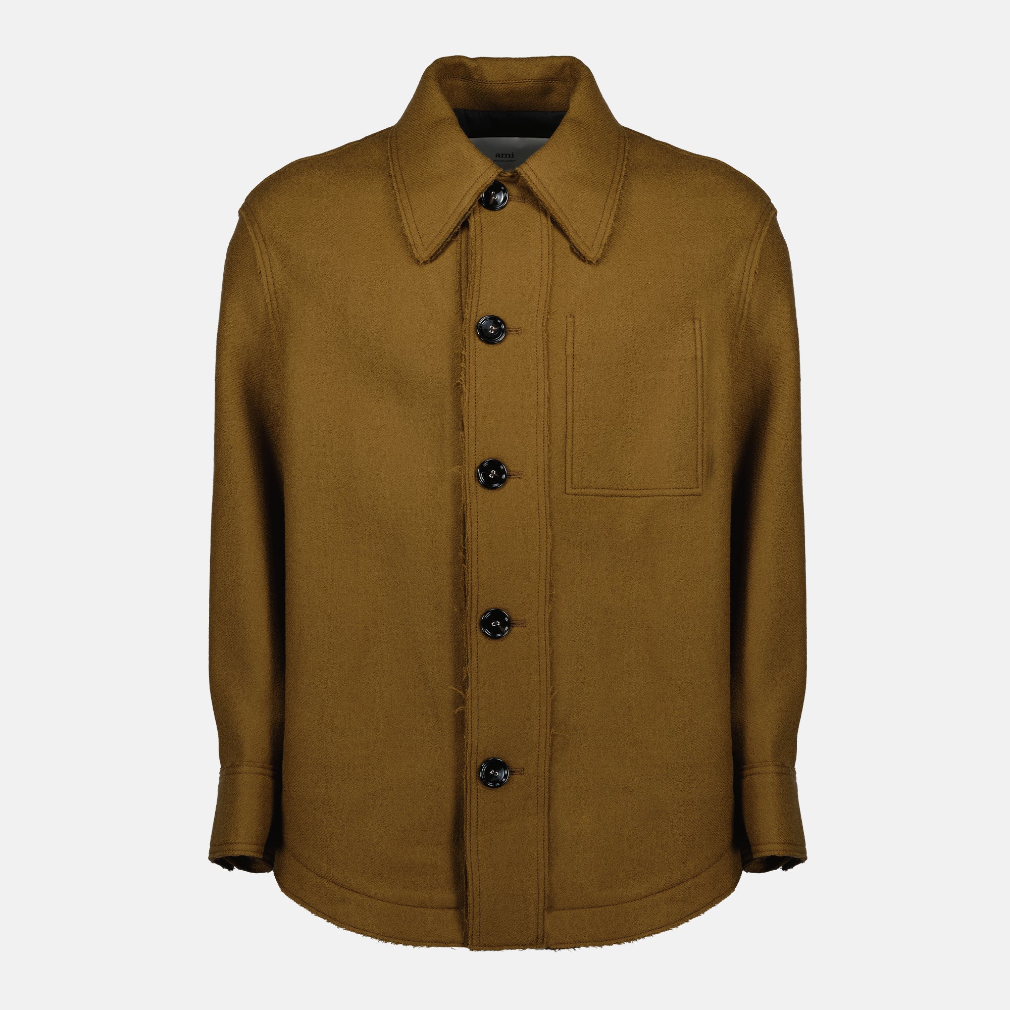Immagine dell'articolo giacca camicia in lana marrone del marchio Ami PARIS per Unisex - Stagione Autunno-Inverno 2025 - Vista Frontale