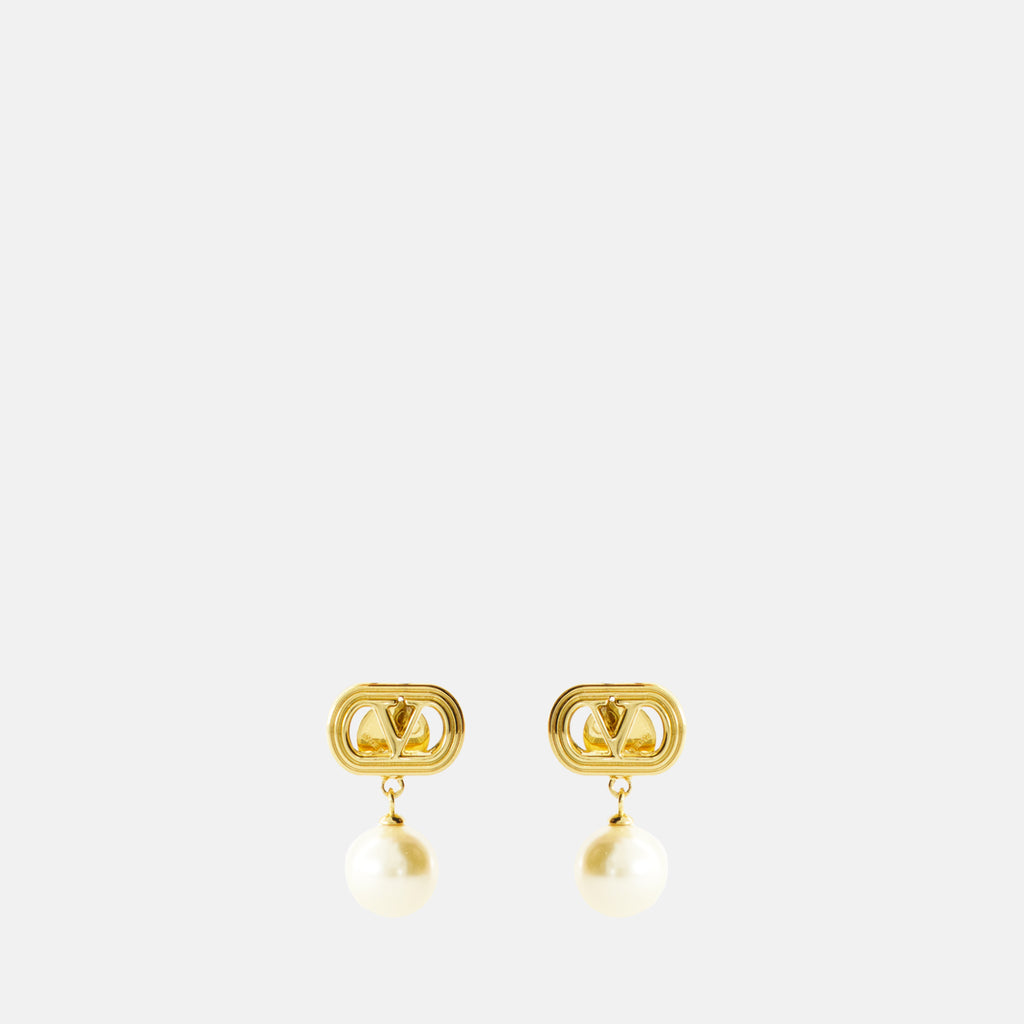 Image de l'article Boucles d'oreilles VLogo à perles de la marque Valentino Garavani pour Femme - Saison Automne-Hiver 2025 - Vue de Face