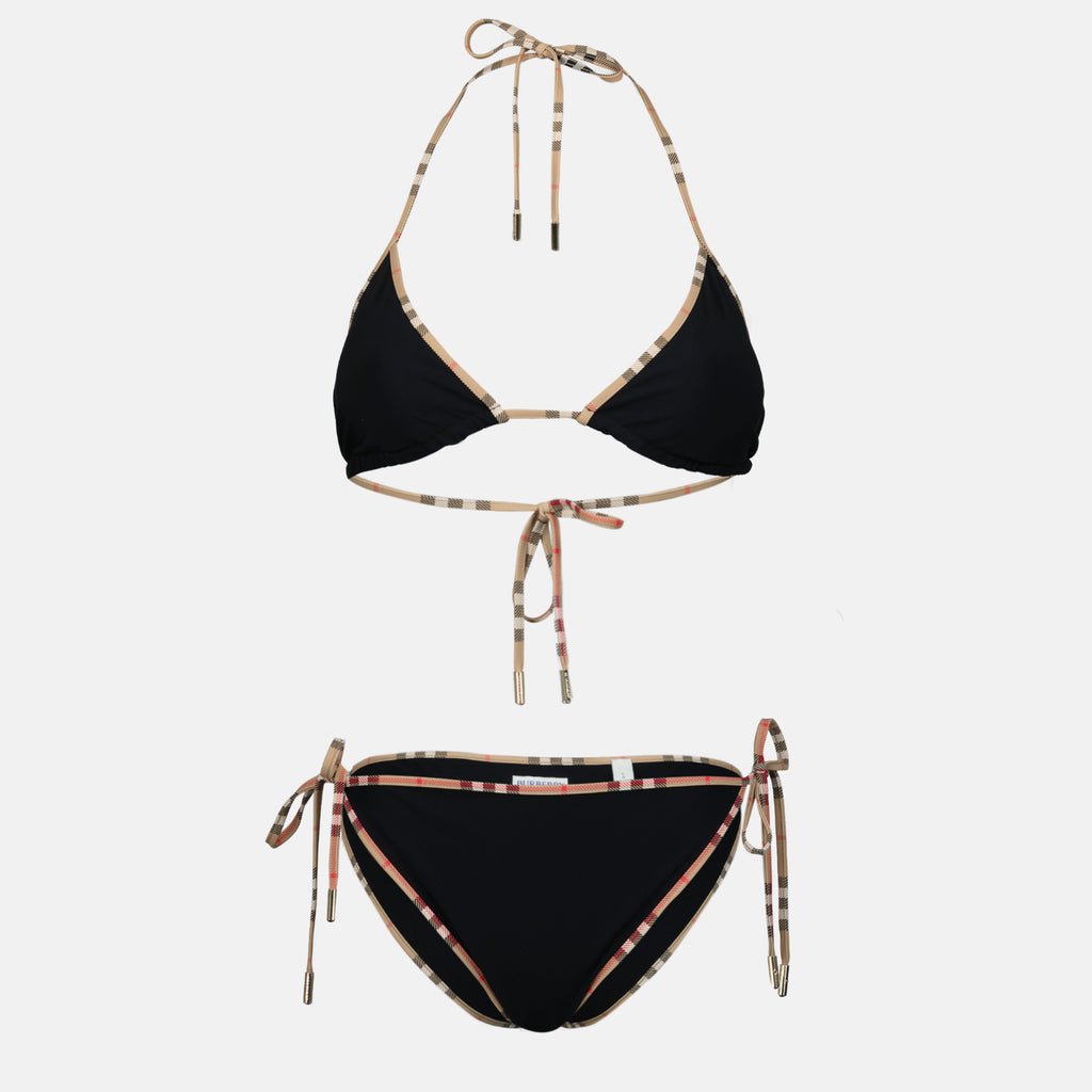 Image de l'article Bikini noir à carreaux Check de la marque Burberry pour Femme - Saison Printemps-Été 2026 - Vue de Face