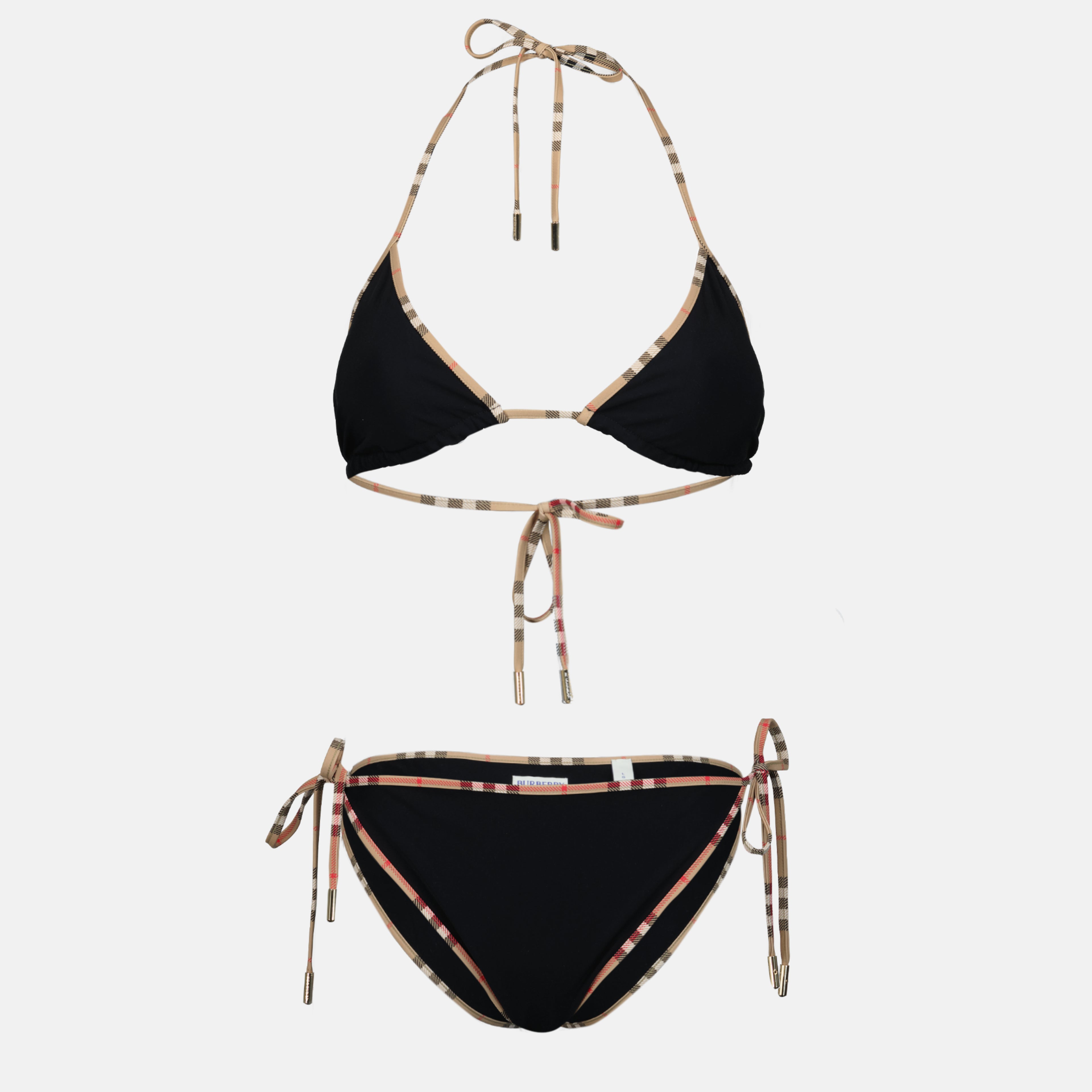 Image de l'article Bikini noir à carreaux Check de la marque Burberry pour Femme - Saison Printemps-Été 2026 - Vue de Face