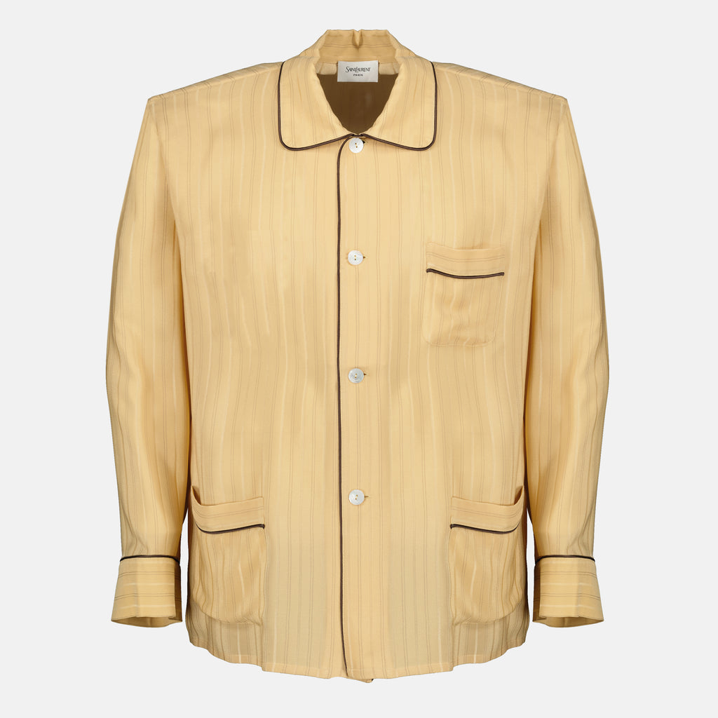 생 로랑 남성용 베이지 실크 파자마 상의 이미지 - 2026년 봄-여름 - 정면 보기