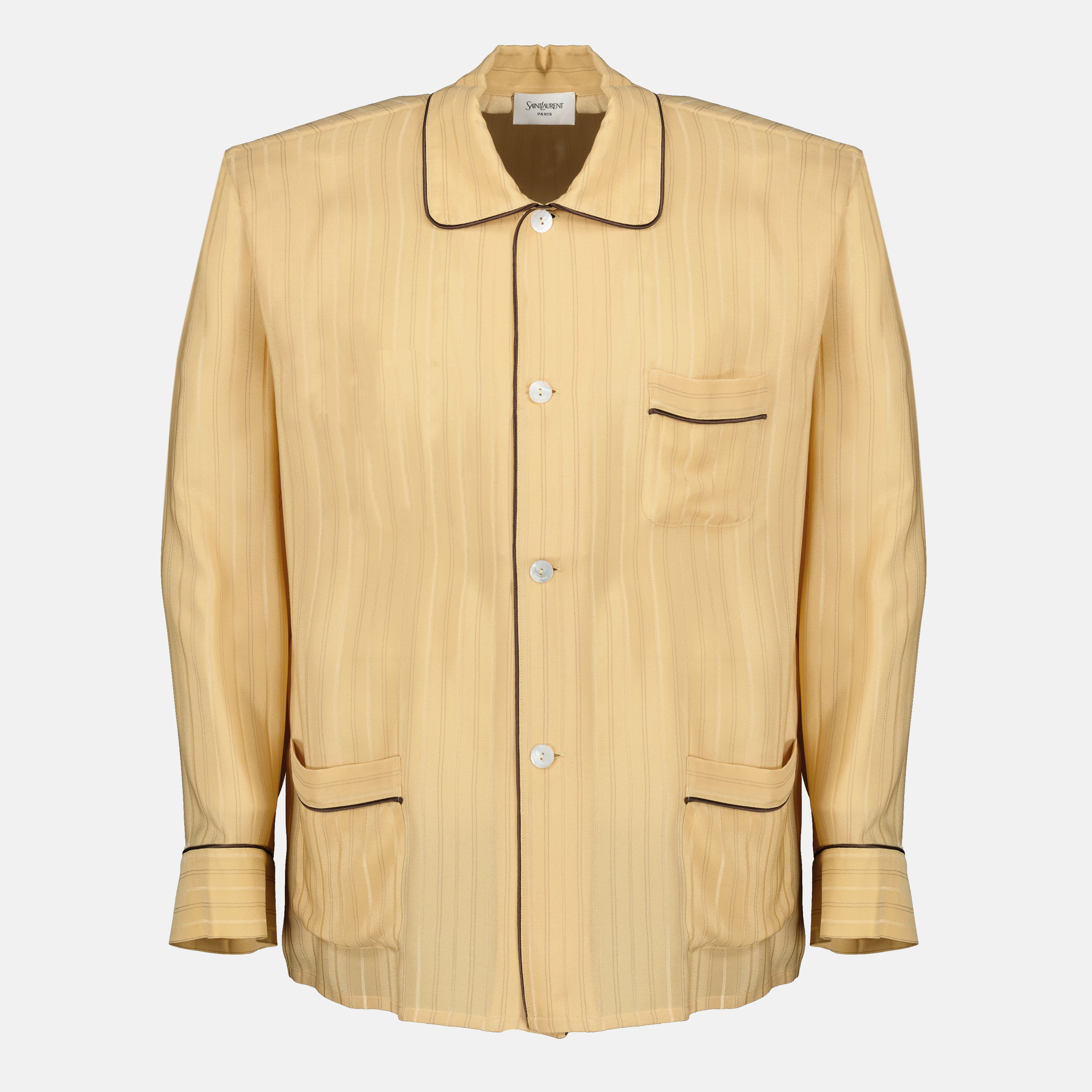 Image de l'article Haut de pyjama en soie beige de la marque Saint Laurent pour Homme - Saison Printemps-Été 2026 - Vue de Face