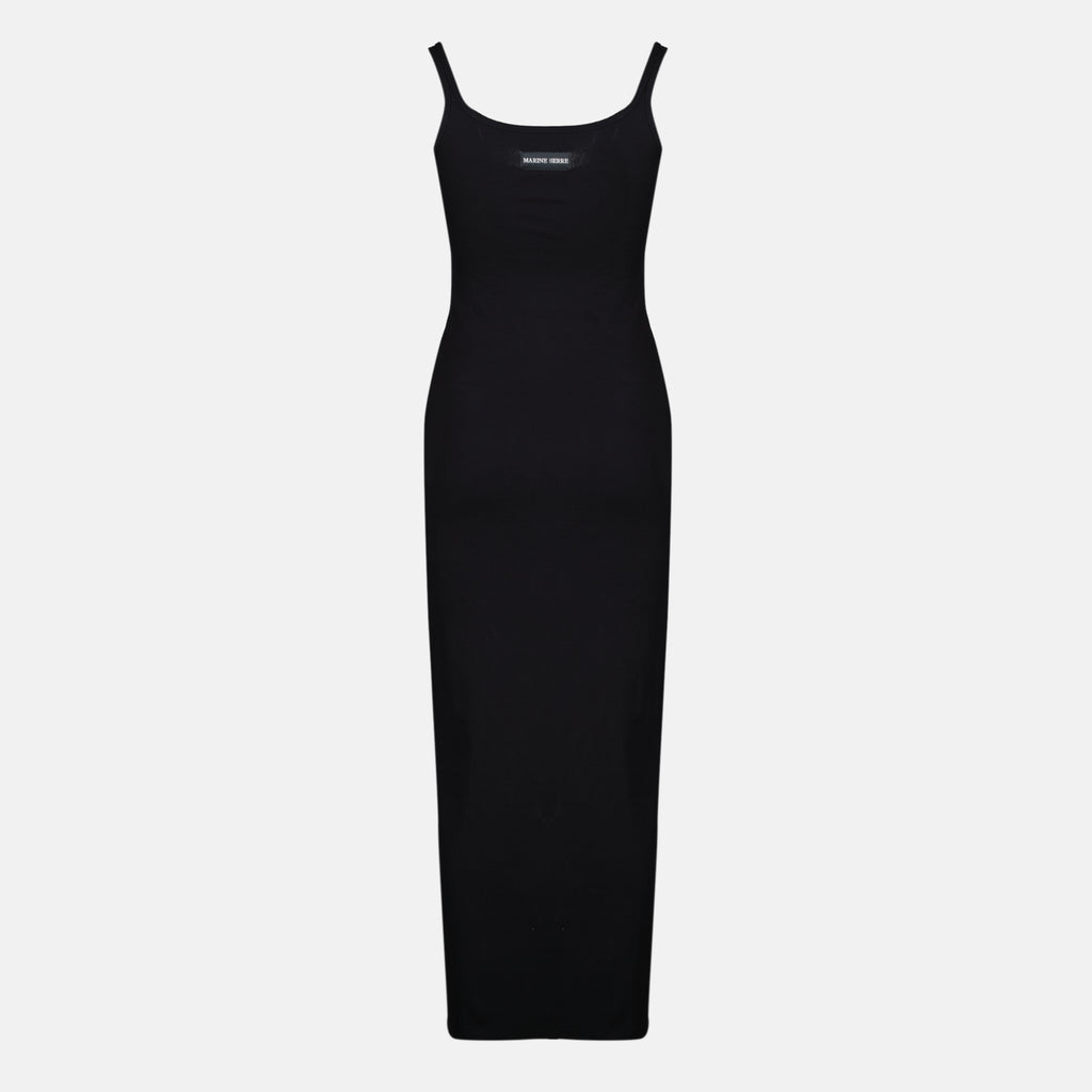 Robes Vestido Longo Preto em Algodão Marine Serre Noir Femme