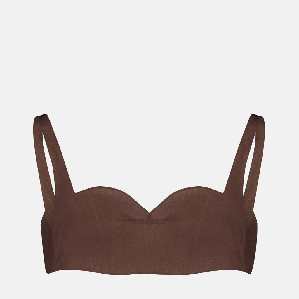 Tops Top em Crepe de Chine Castanho Prada Marron Femme