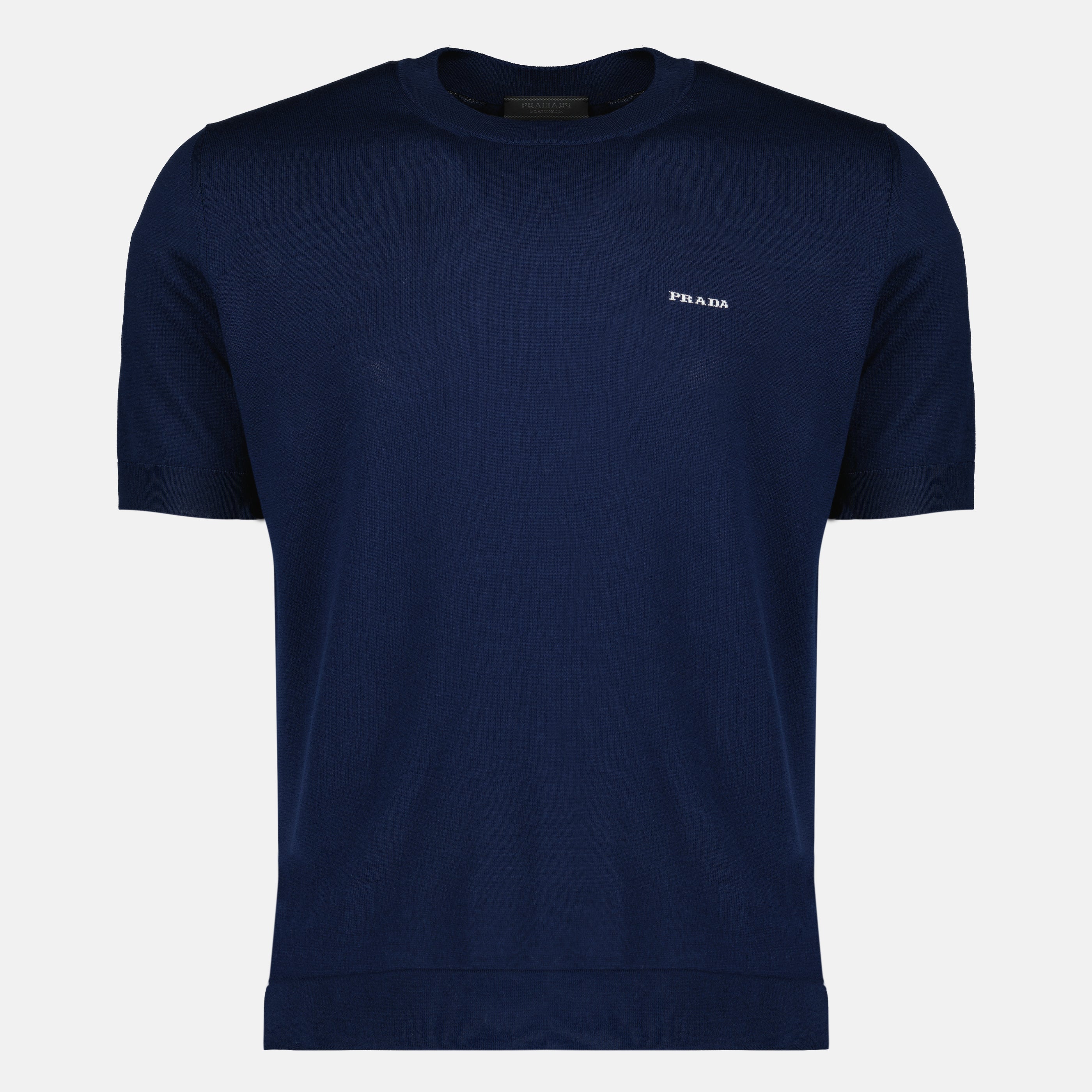 T-shirts Pull bleu à manches courtes Prada Bleu foncé Homme