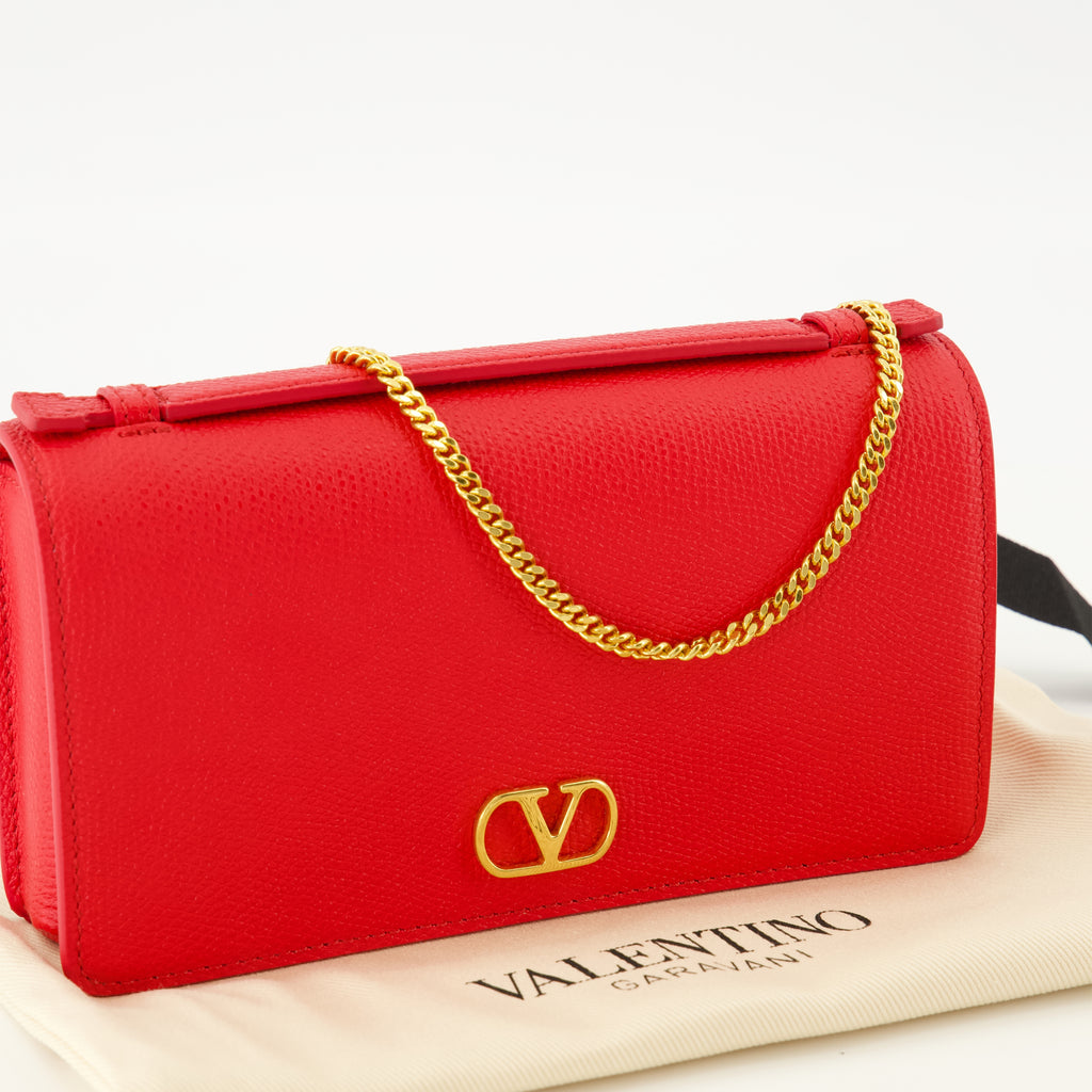 Petite maroquinerie Portafoglio a catena VLogo in pelle rossa Valentino Garavani Rouge Femme