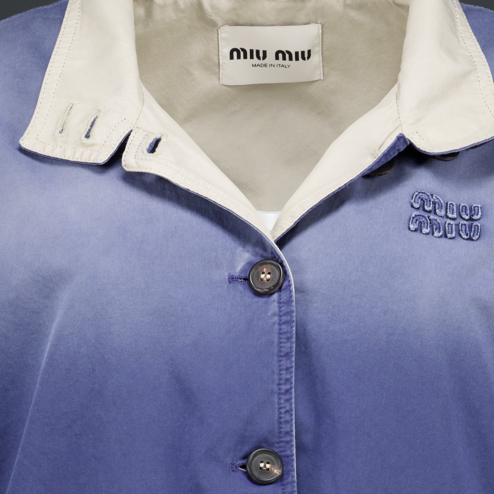 Vestes Blouson en sergé vieilli bleu marine Miu Miu Bleu foncé Femme