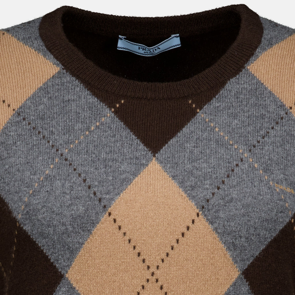 Maille Pull manches courtes en laine Prada Marron Femme