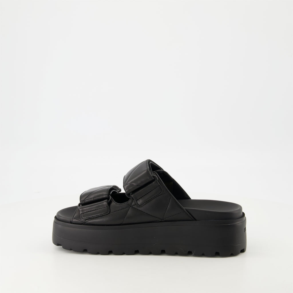 Sapatos abertos Mules de Couro Matelassé Prada Preto Femme