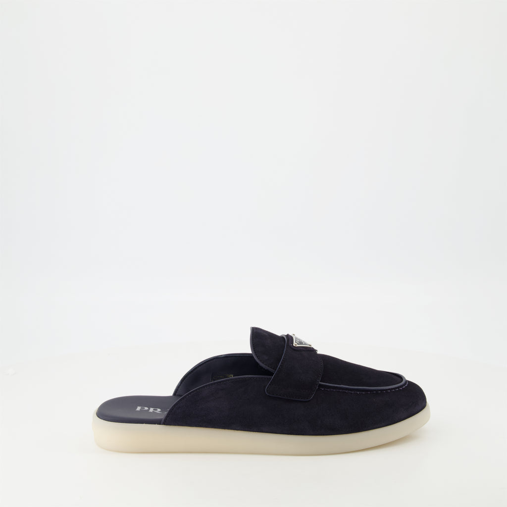 Scarpe aperte Mule in Pelle Suede Prada Blu scuro Homme