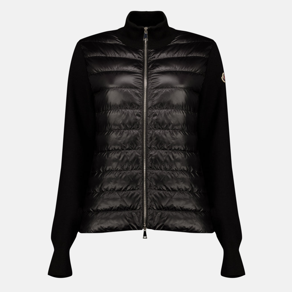 Vestes Gestepptes Zip-Cardigan aus schwarzer Wolle Moncler Noir Femme