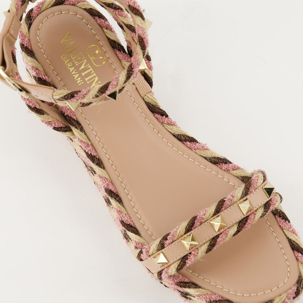 Zeppe Sandali Wedge in Raffia Valentino Garavani Rosa Femme