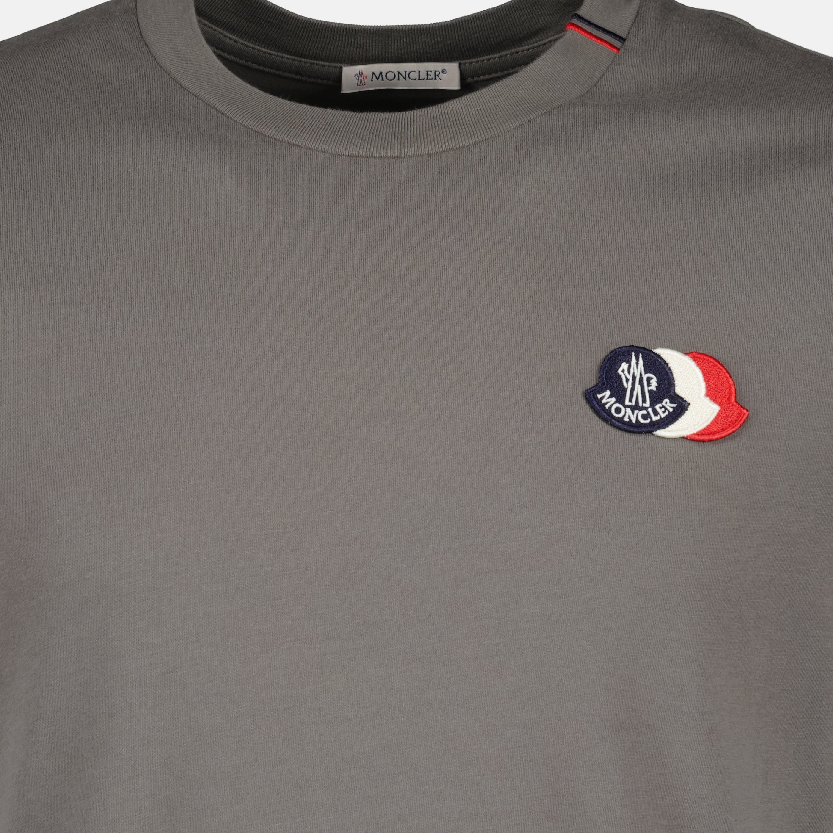 T-shirts Camiseta de Algodão Cinza com Logo Tricolor Moncler Gris Homme