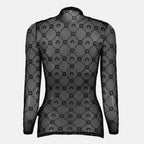 Bild des schwarzen Mesh-Monogramm-Tops von Marine Serre für Frauen - Herbst-Winter 2025 Saison - Rückansicht