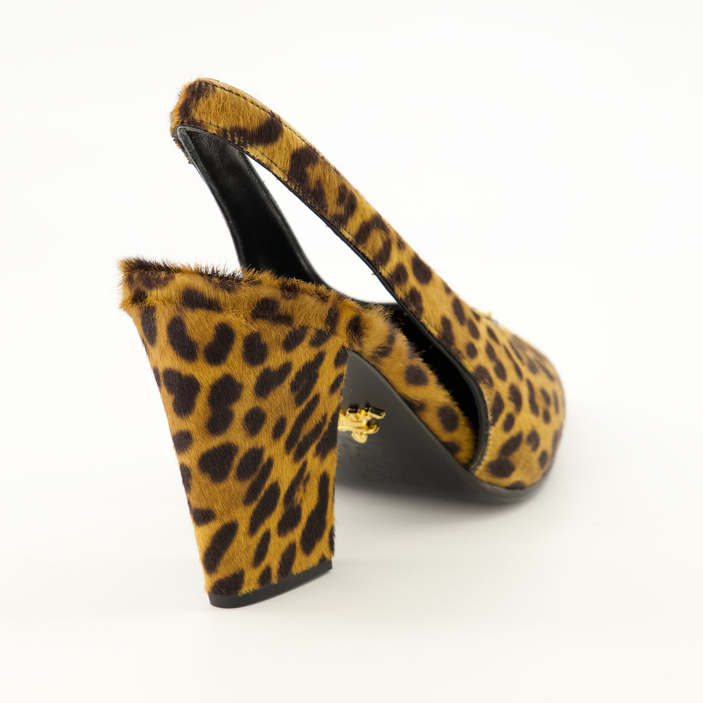 Escarpins Leather Leopard Print Pumps Prada Marron Femme