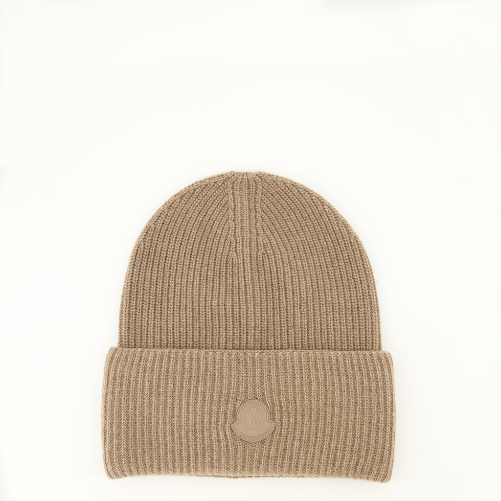 Chapeaux, casquettes et bonnets Brauner Woll- und Kaschmir-Logo-Mütze Moncler Marron Femme