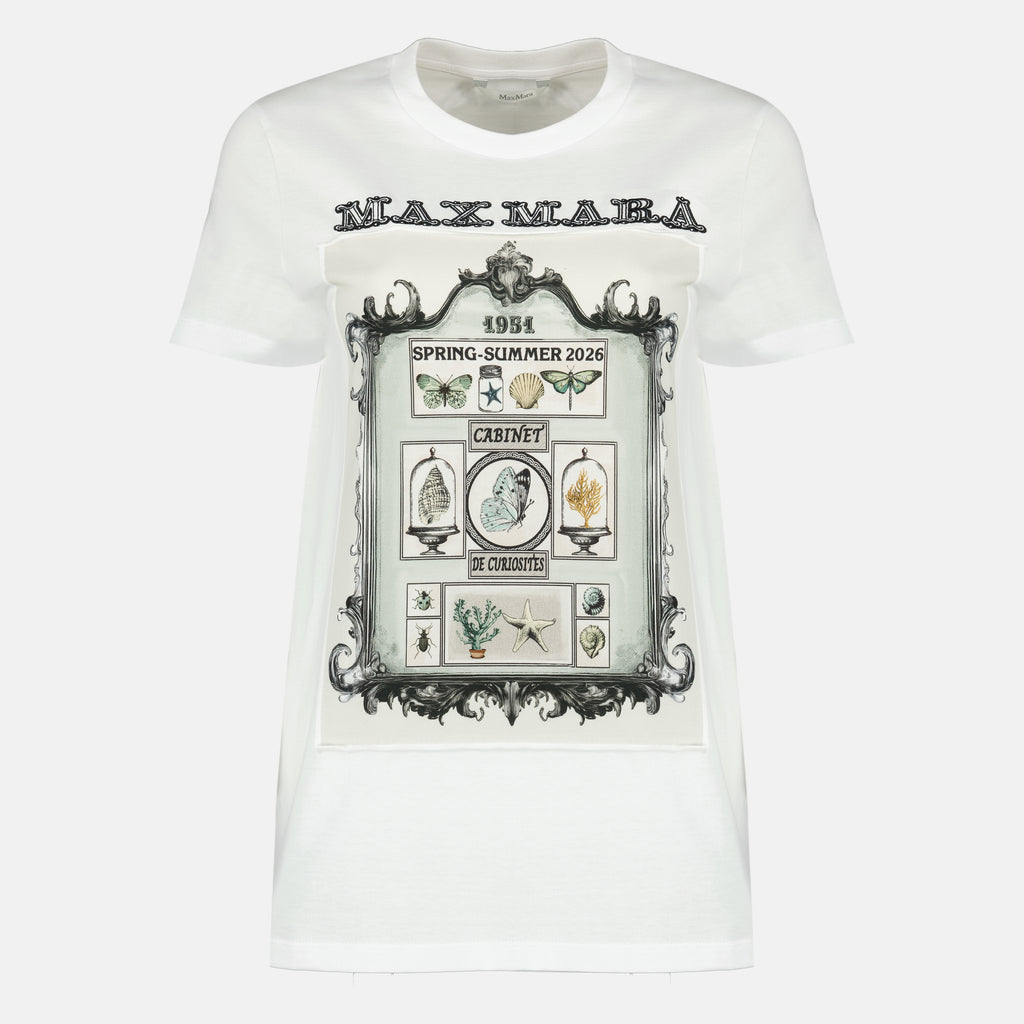 Imagem do artigo T-shirt em algodão branco estampado da marca Max Mara para Mulheres - Coleção Primavera-Verão 2026 - Vista Frontal