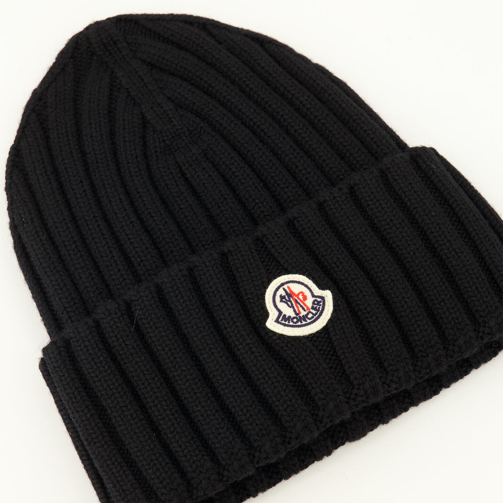 Chapeaux, casquettes et bonnets Gorro de Lã Preto com Logotipo Moncler Noir Femme