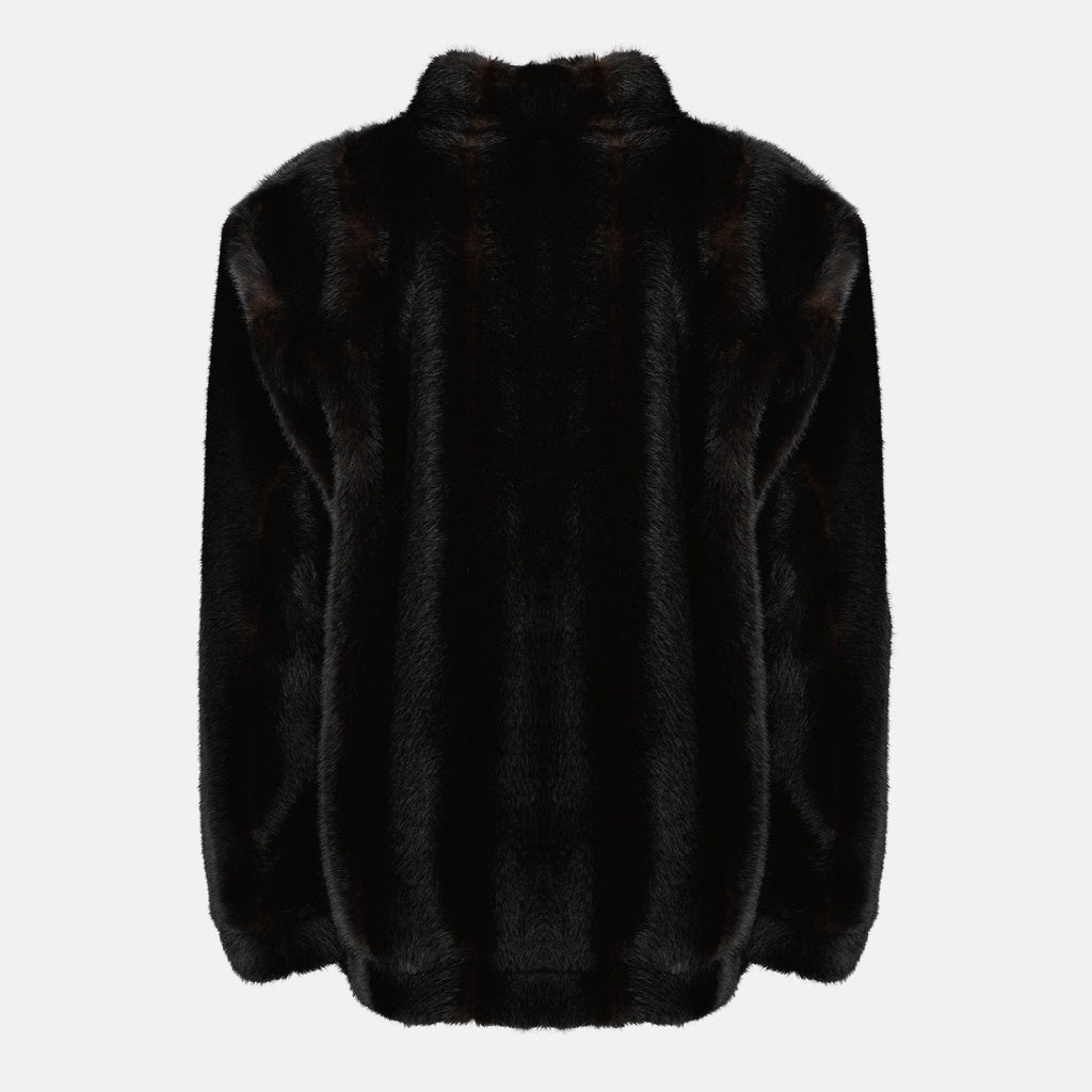 Image de l'article Veste en fausse fourrure noir de la marque Mm6 pour Femme - Saison Automne-Hiver 2025 - Vue de Dos