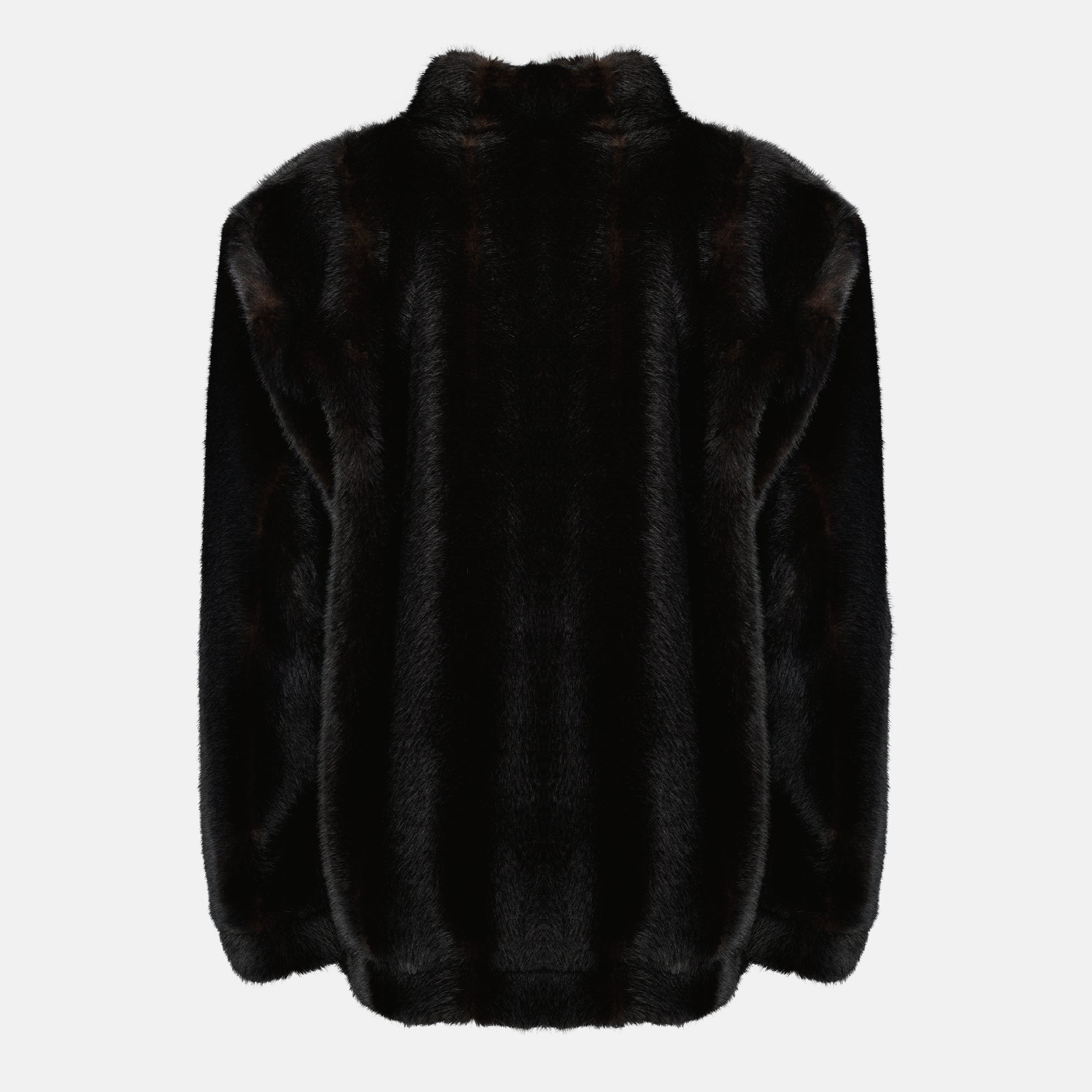 브랜드 Mm6의 여성용 검은색 인조 모피 재킷 이미지 - 2025년 가을-겨울 시즌 - 뒷면 보기