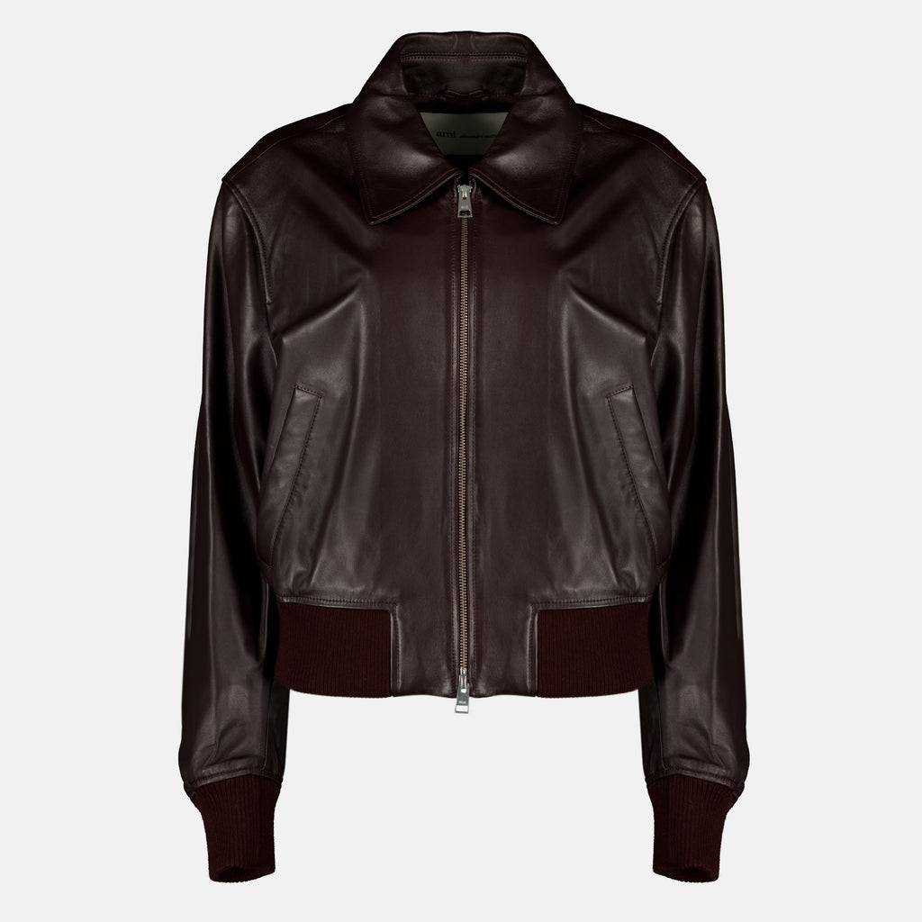 Manteaux Blouson en cuir bordeaux Ami PARIS Bordeaux Femme