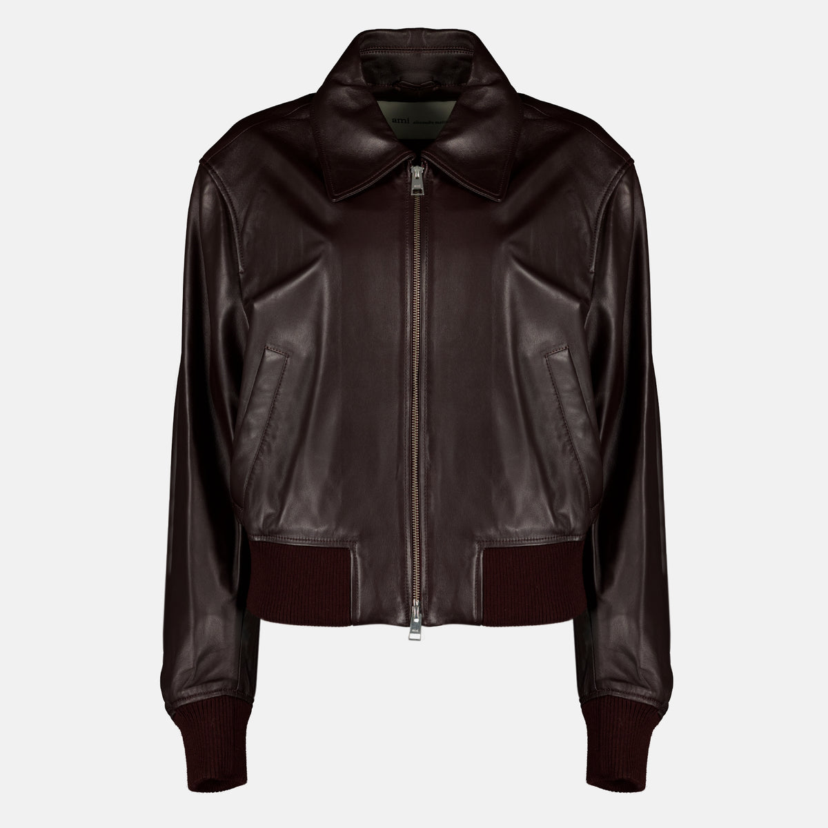 Manteaux Blouson en cuir bordeaux Ami PARIS Bordeaux Femme