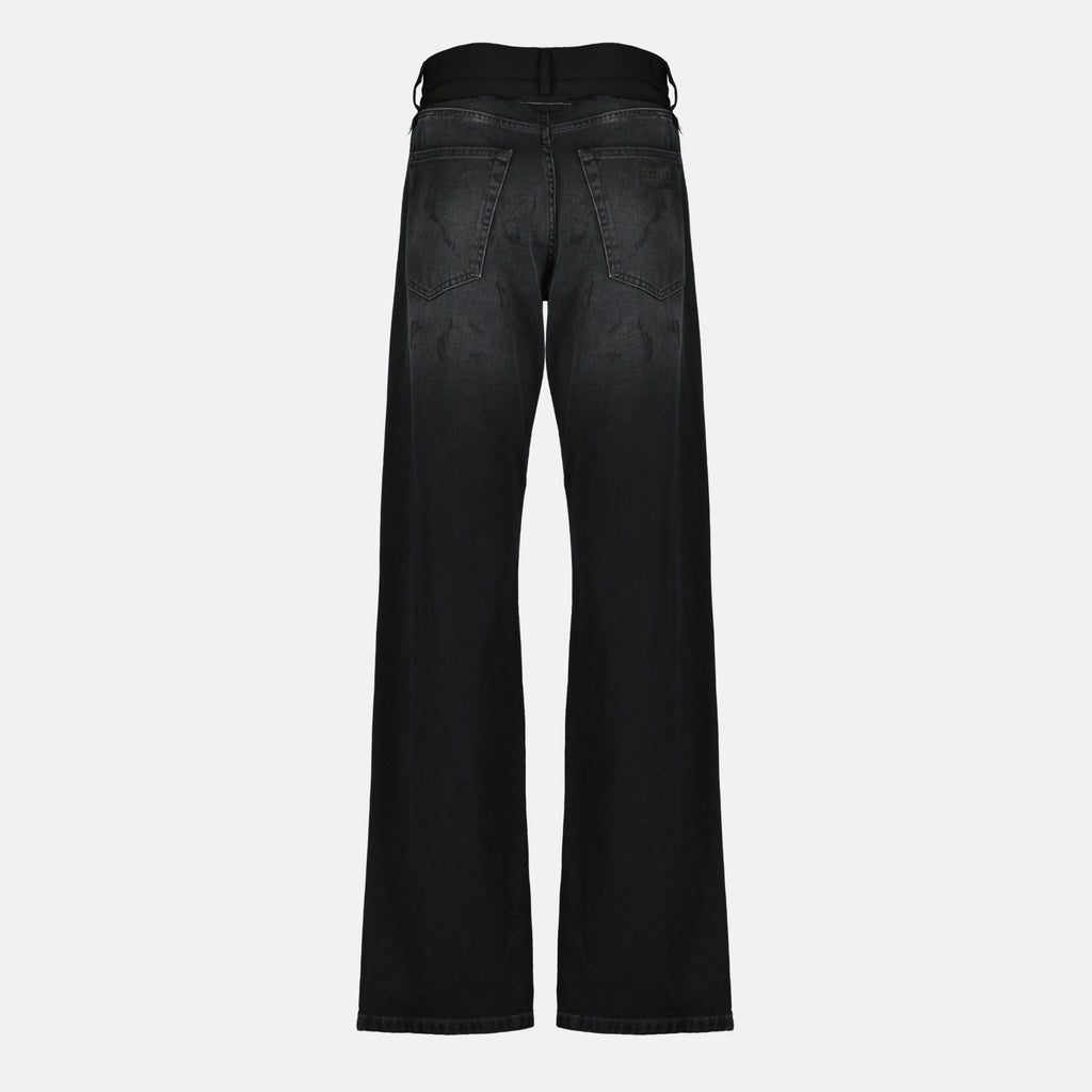 Pantalons Jean droit en denim noir Mm6 Noir Femme