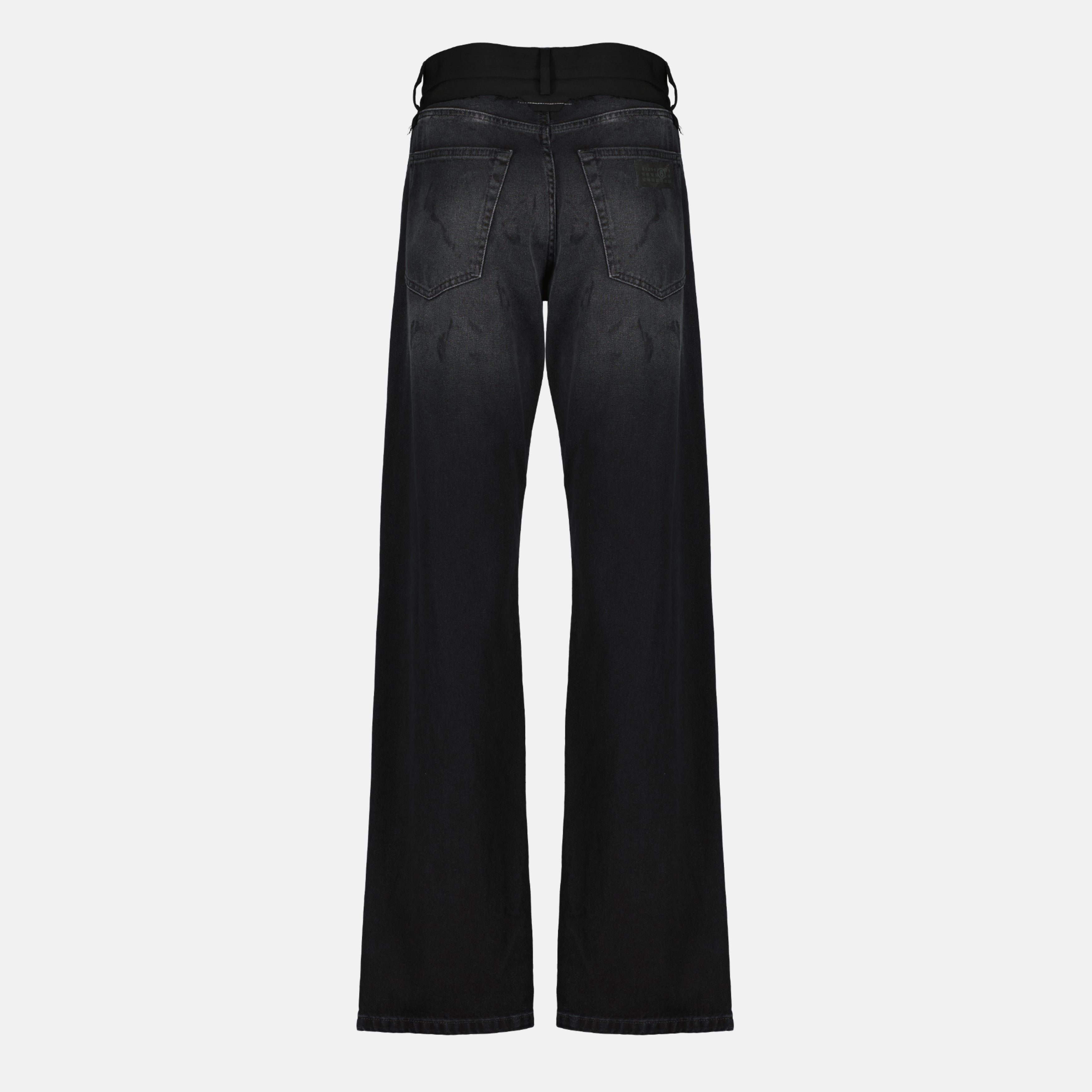 Pantalons Jean droit en denim noir Mm6 Noir Femme