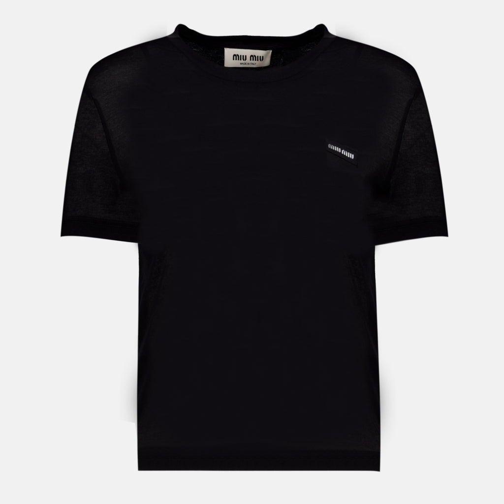 T-shirts Black Ribbed Jersey T-Shirt Miu Miu Noir Femme